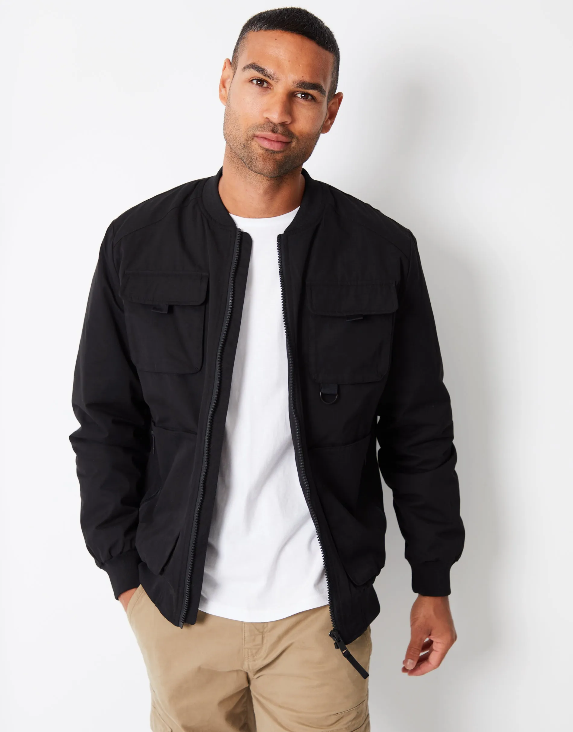 Men's Black Showerproof Utility Bomber Jacket sold by Threadbare product image thumbnail 2