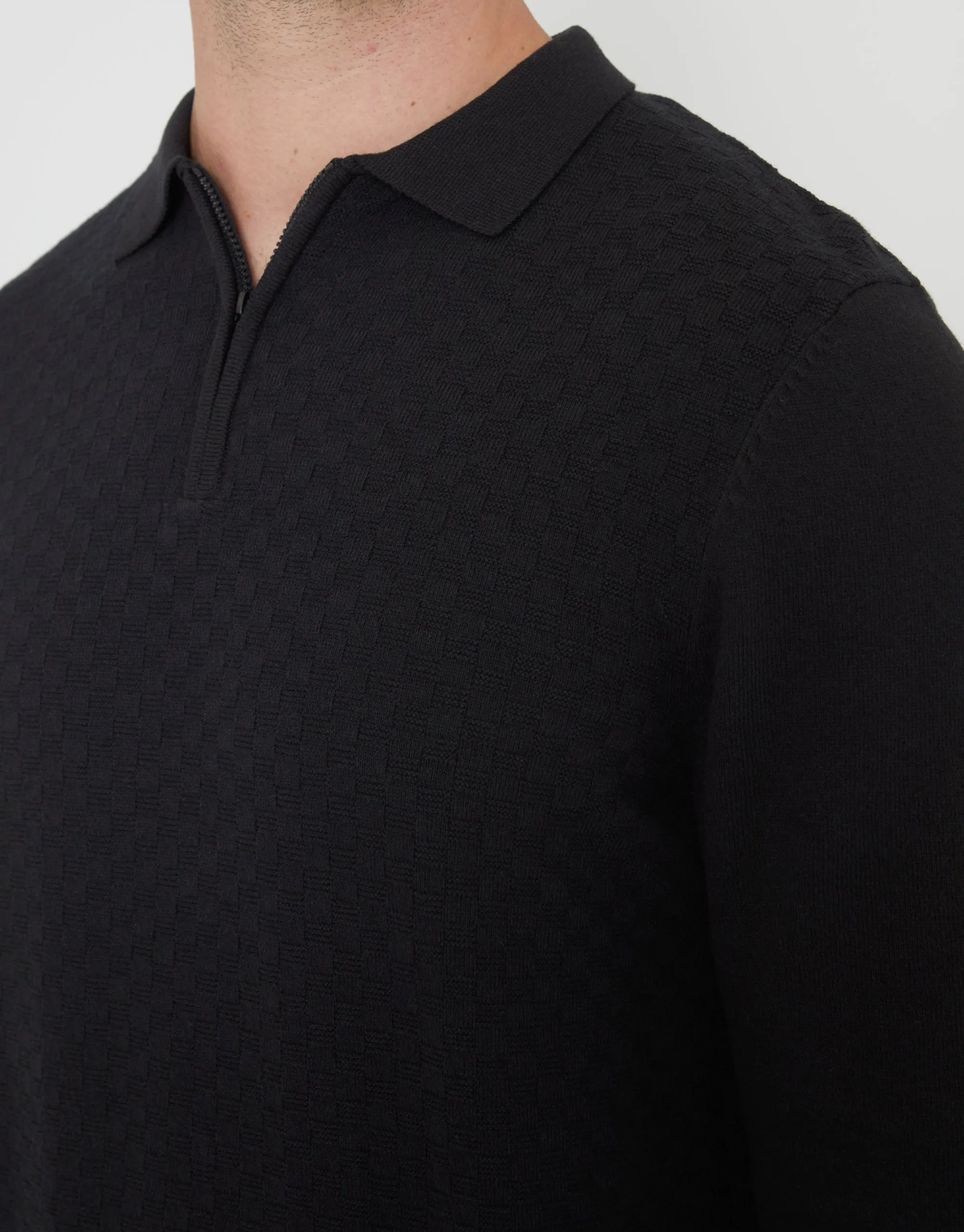Threadbare Men's Black Long Sleeve Quarter Zip Knitted Polo Jumper sold by Threadbare product image thumbnail 4