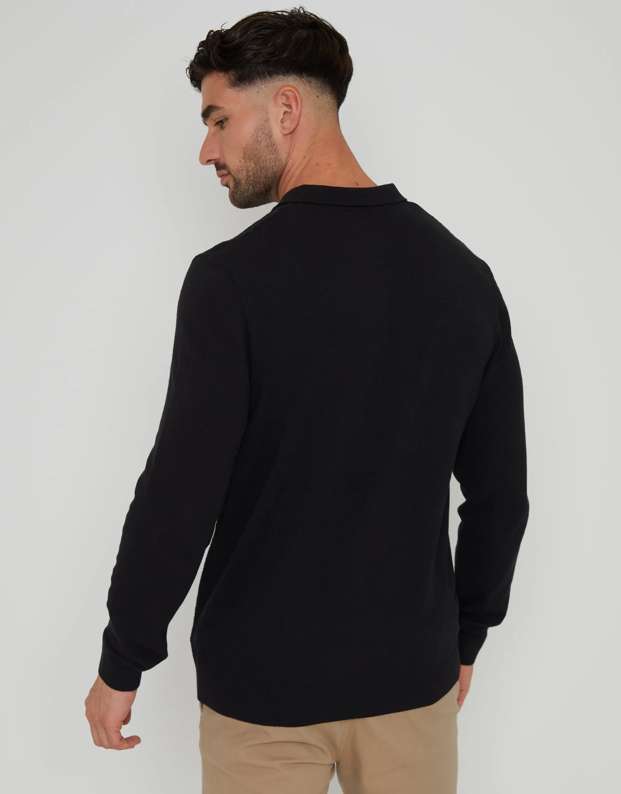 Threadbare Men's Black Long Sleeve Quarter Zip Knitted Polo Jumper sold by Threadbare product image thumbnail 2
