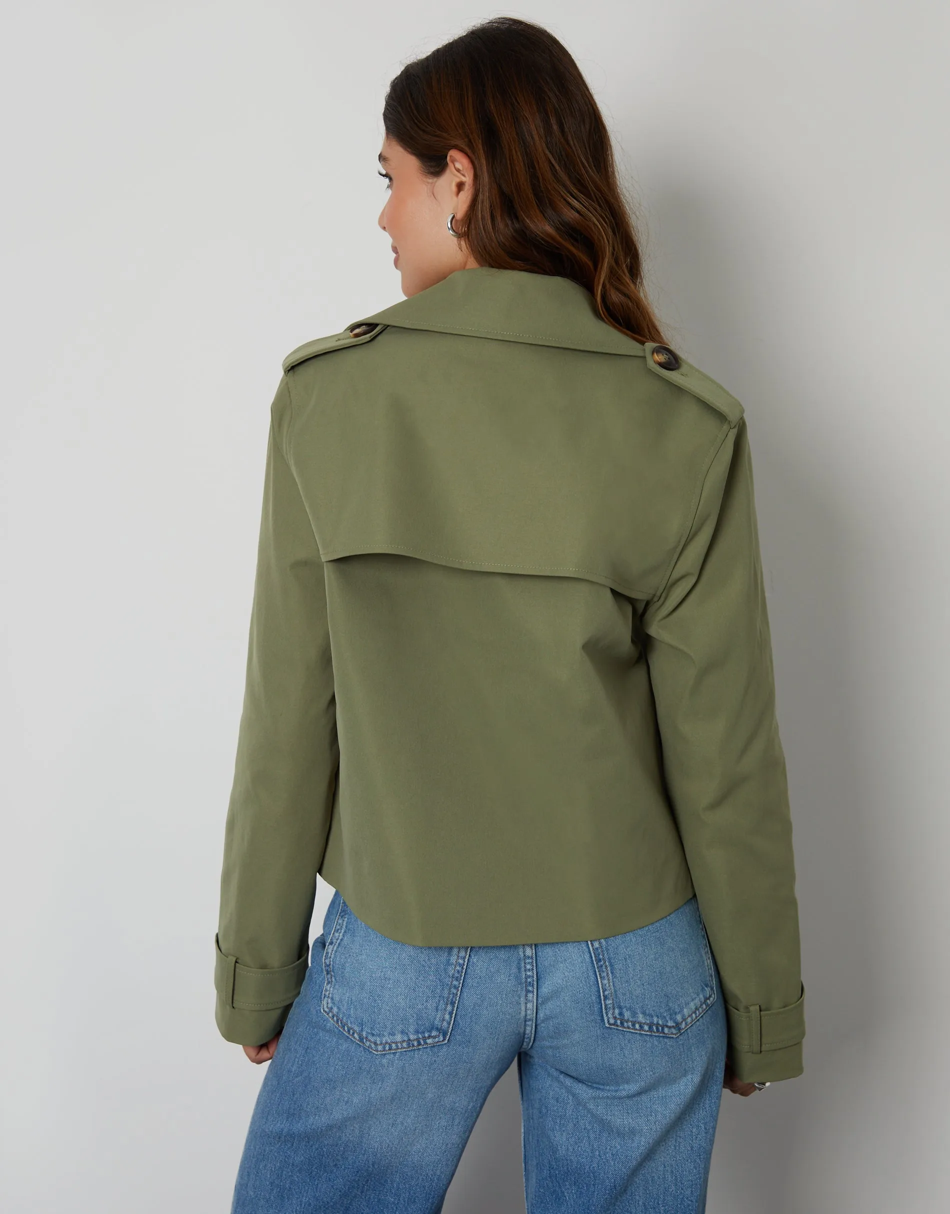 Threadbare Women's Khaki Green Double Breasted Cropped Trench Coat sold by Threadbare product image thumbnail 2