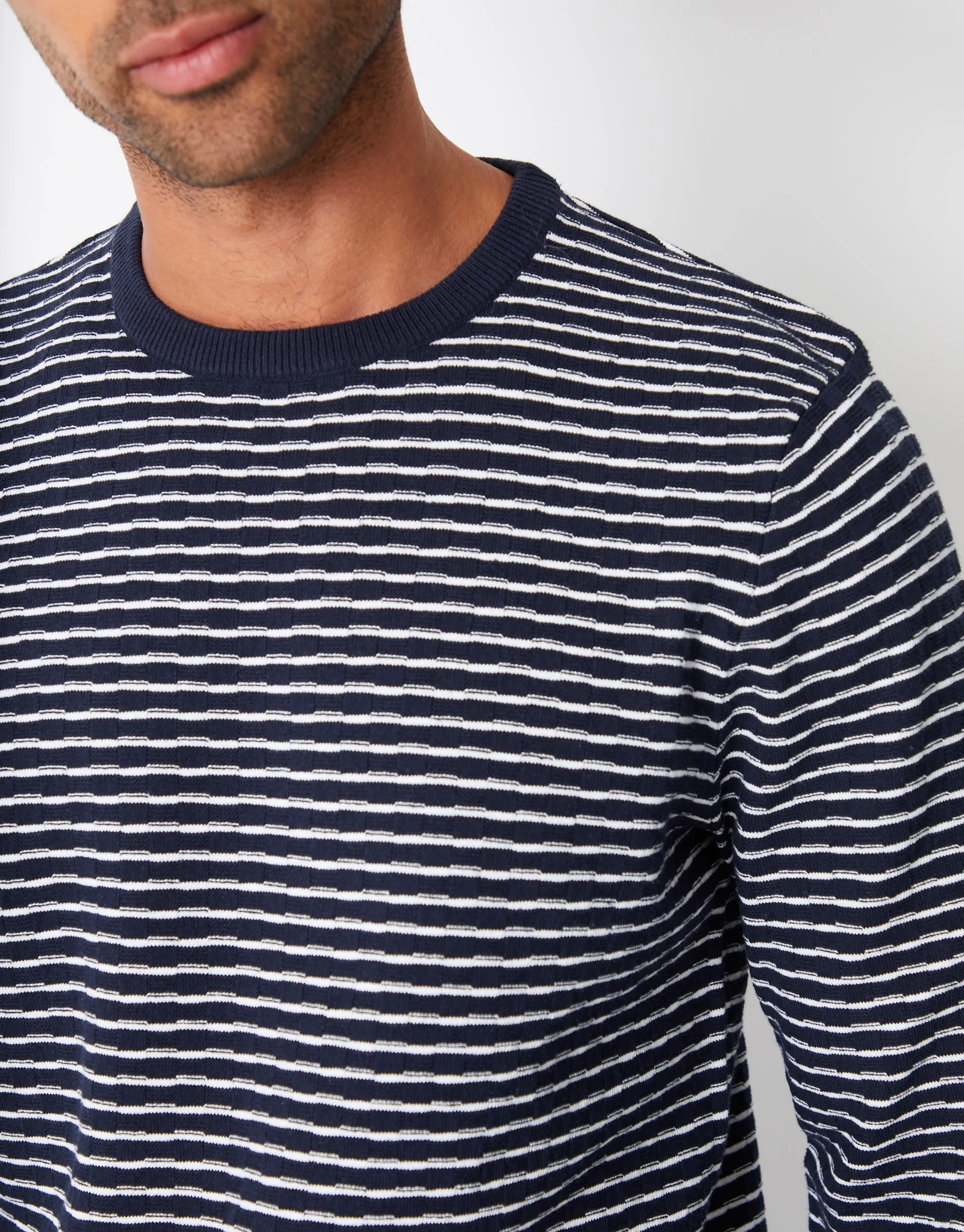 Men's Navy Stripe Textured Knit Crew Neck Jumper sold by Threadbare product image thumbnail 4