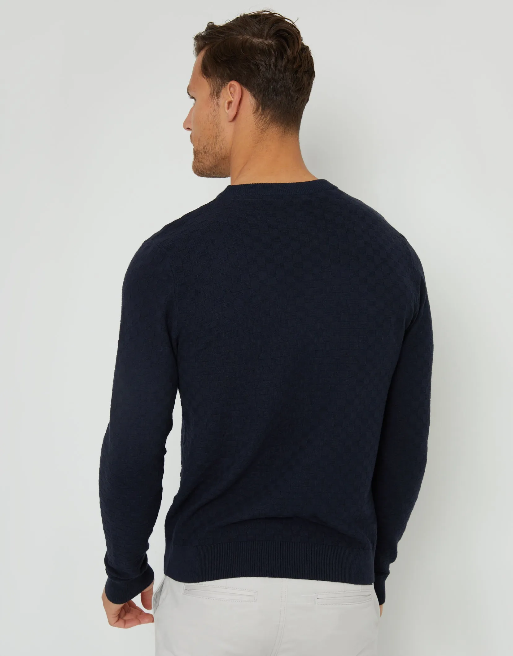 Men's Navy Textured Knit Crew Neck Jumper sold by Threadbare product image thumbnail 2