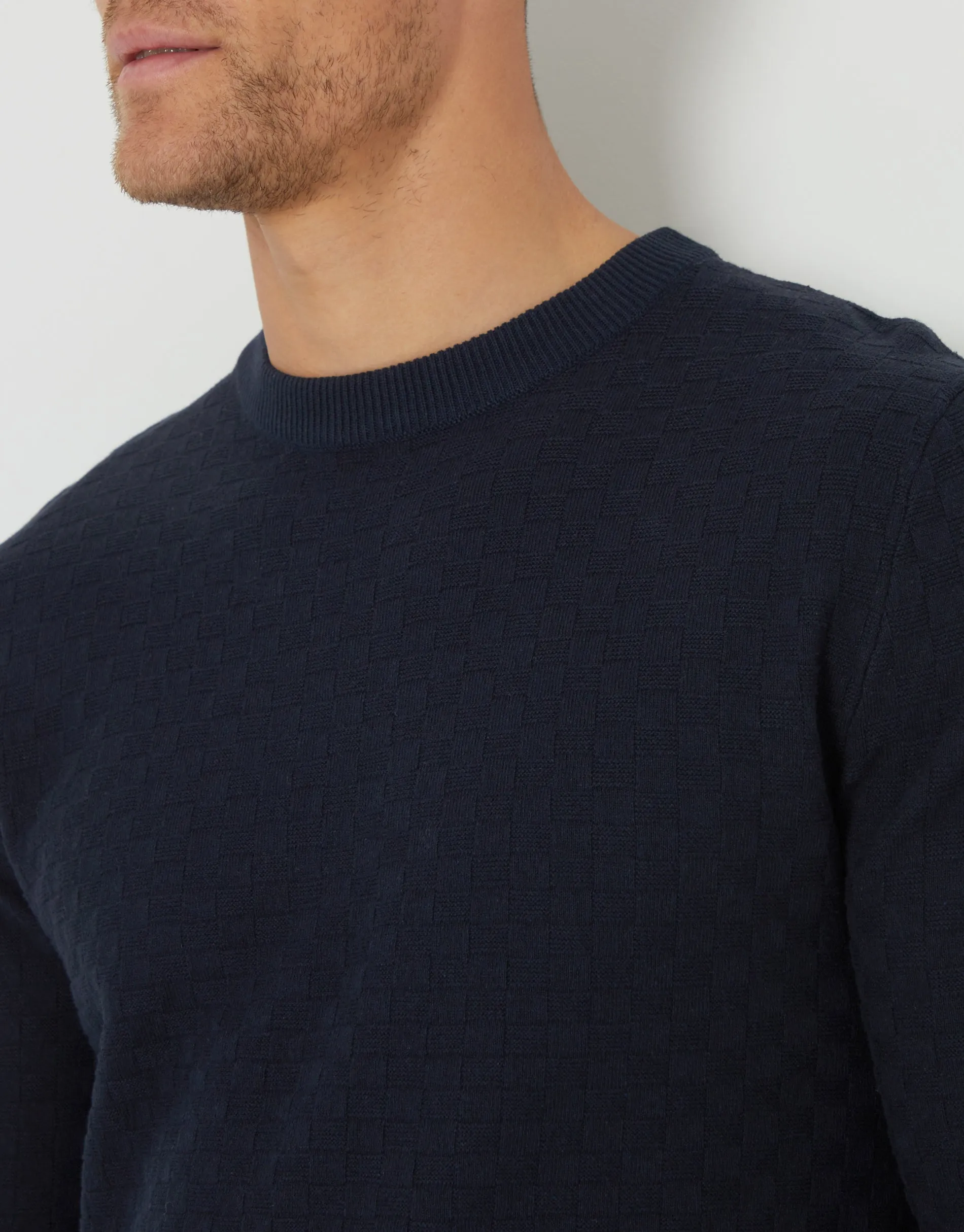 Men's Navy Textured Knit Crew Neck Jumper sold by Threadbare product image thumbnail 4