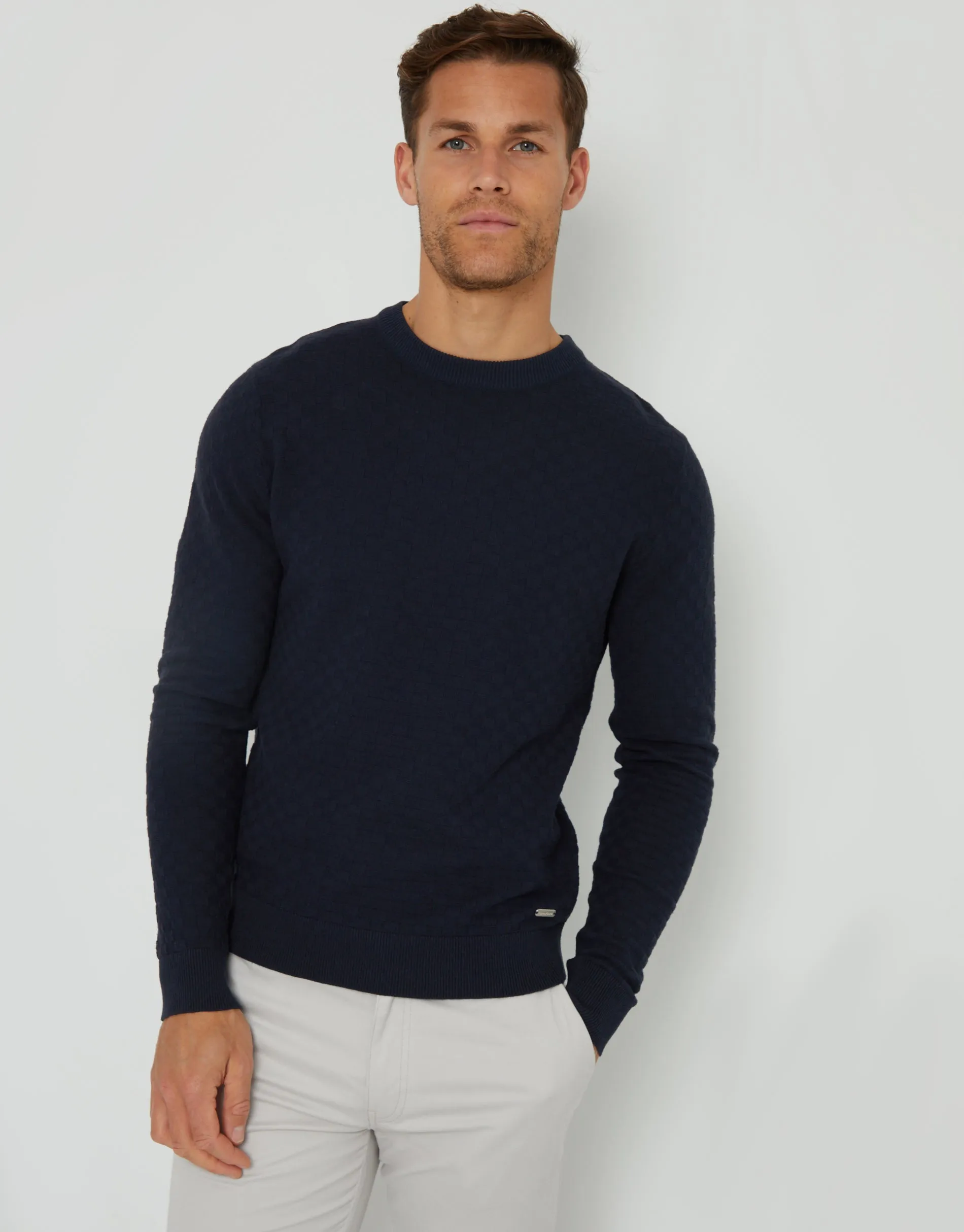 Men's Navy Textured Knit Crew Neck Jumper sold by Threadbare product image thumbnail 3