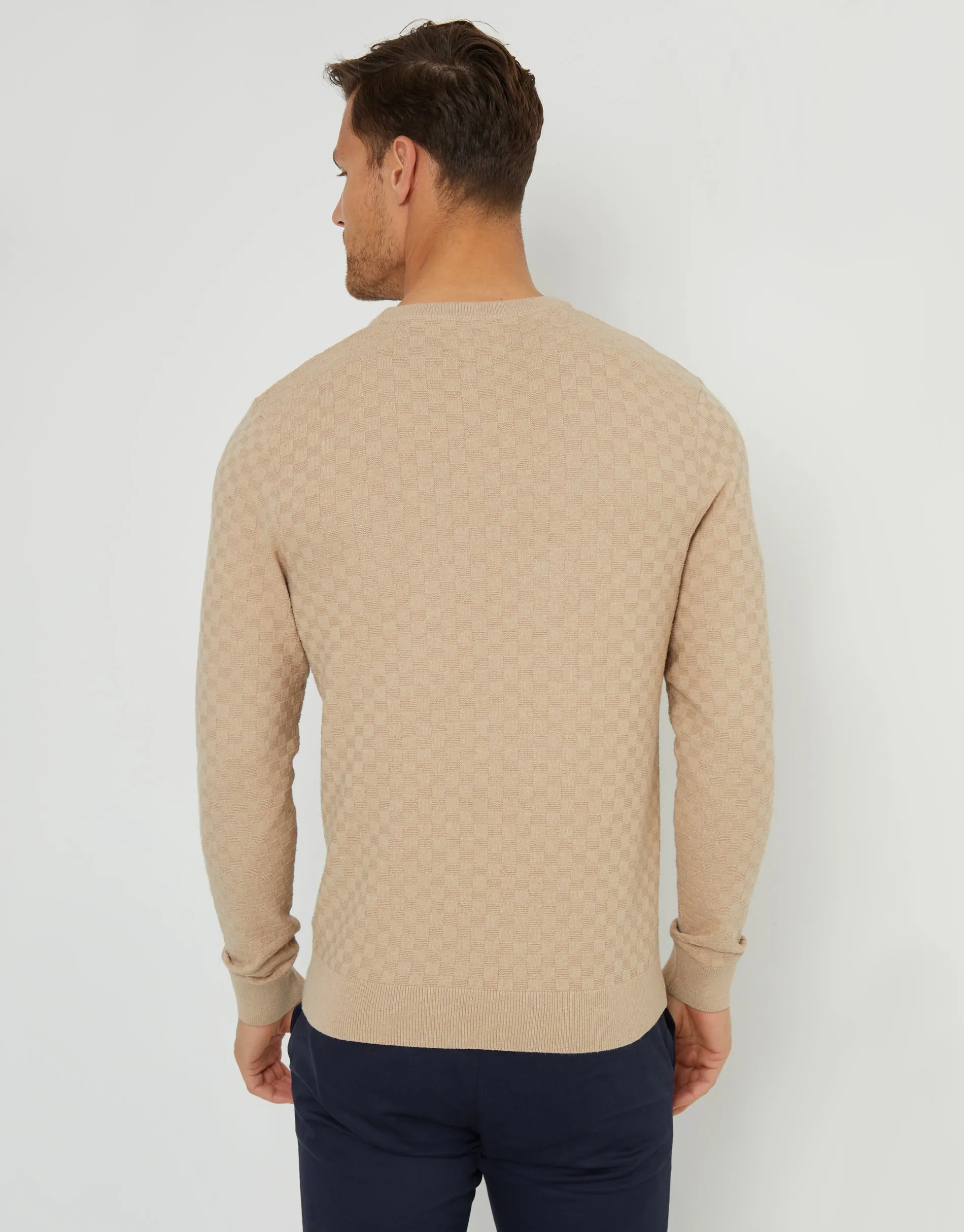 Threadbare Men's Beige Textured Knit Crew Neck Jumper sold by Threadbare product image thumbnail 2