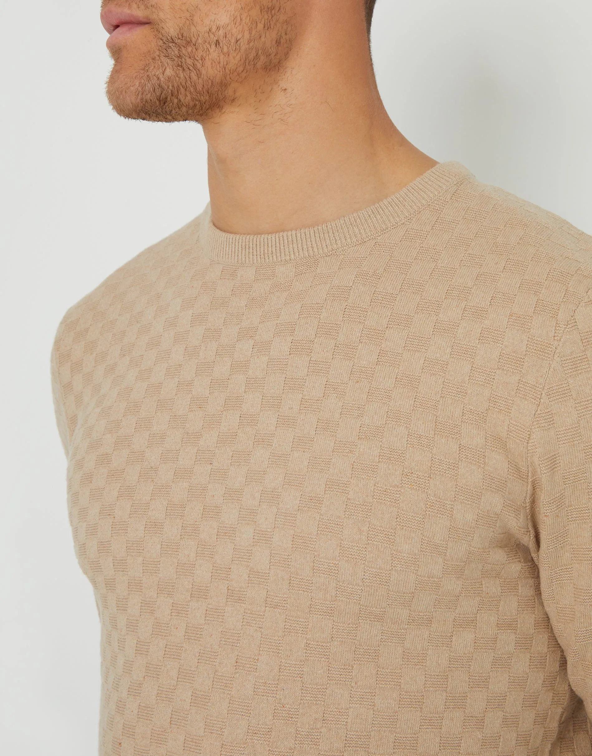 Threadbare Men's Beige Textured Knit Crew Neck Jumper sold by Threadbare product image thumbnail 4