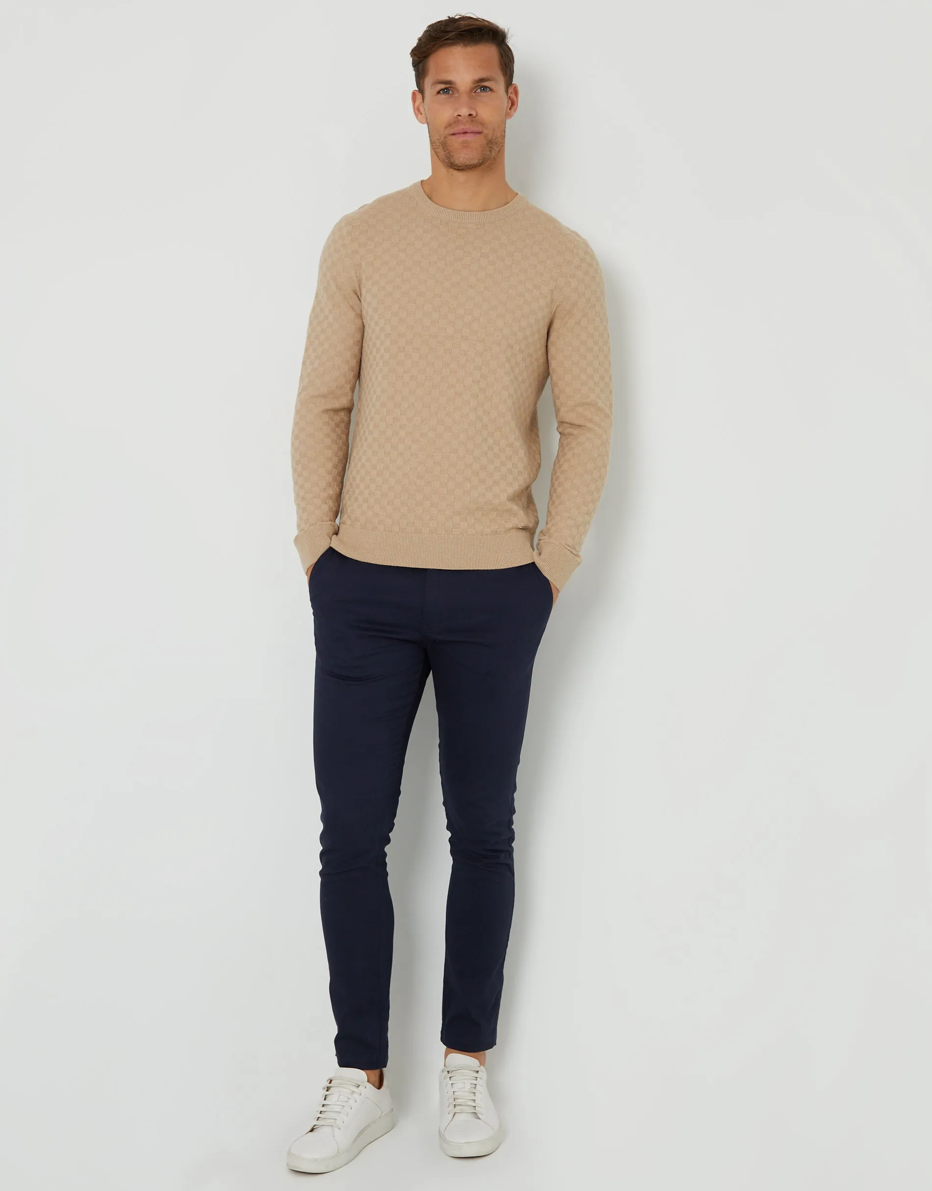Threadbare Men's Beige Textured Knit Crew Neck Jumper sold by Threadbare product image thumbnail 3