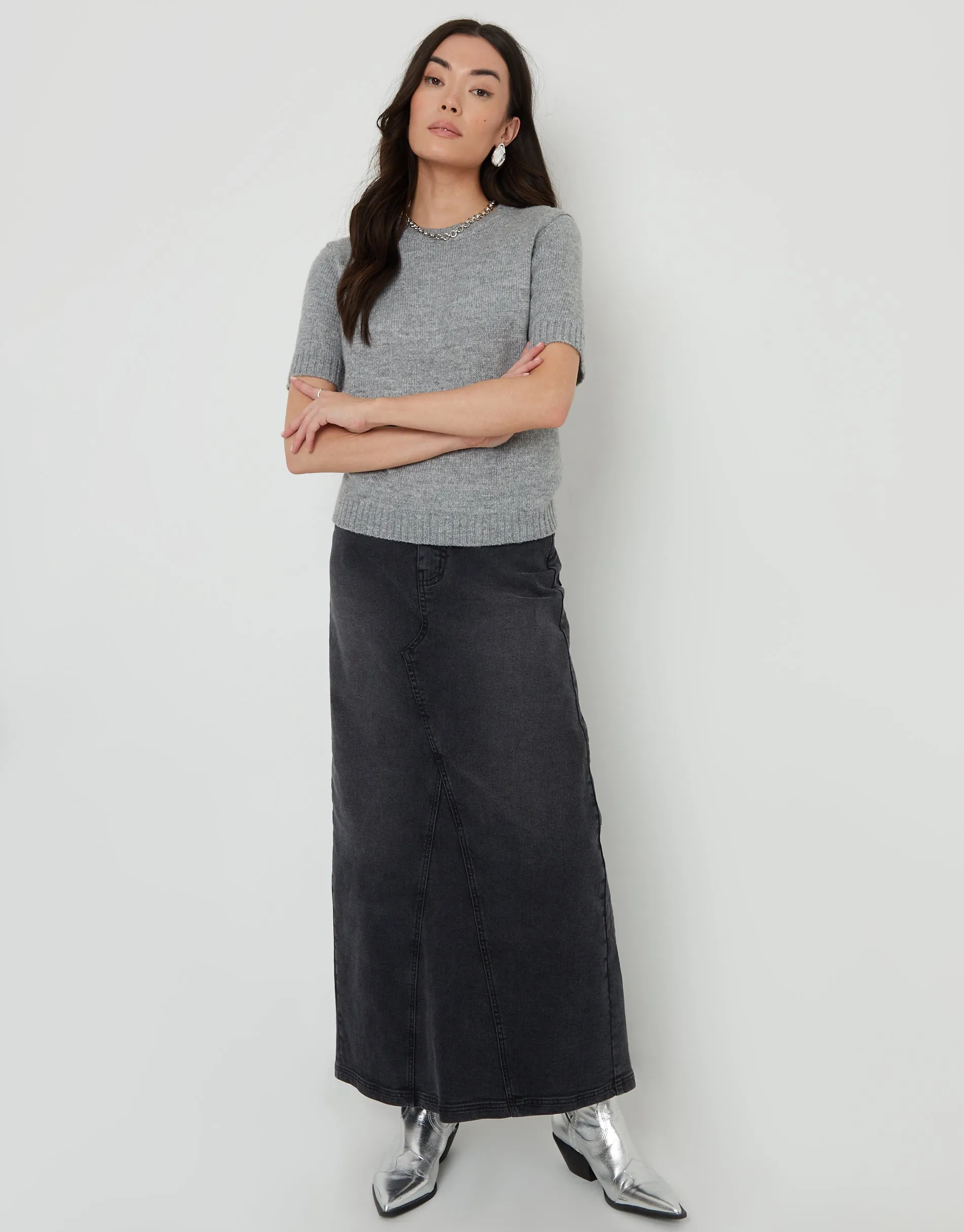 Women's Grey Knitted Short Sleeve T-Shirt sold by Threadbare product image thumbnail 4