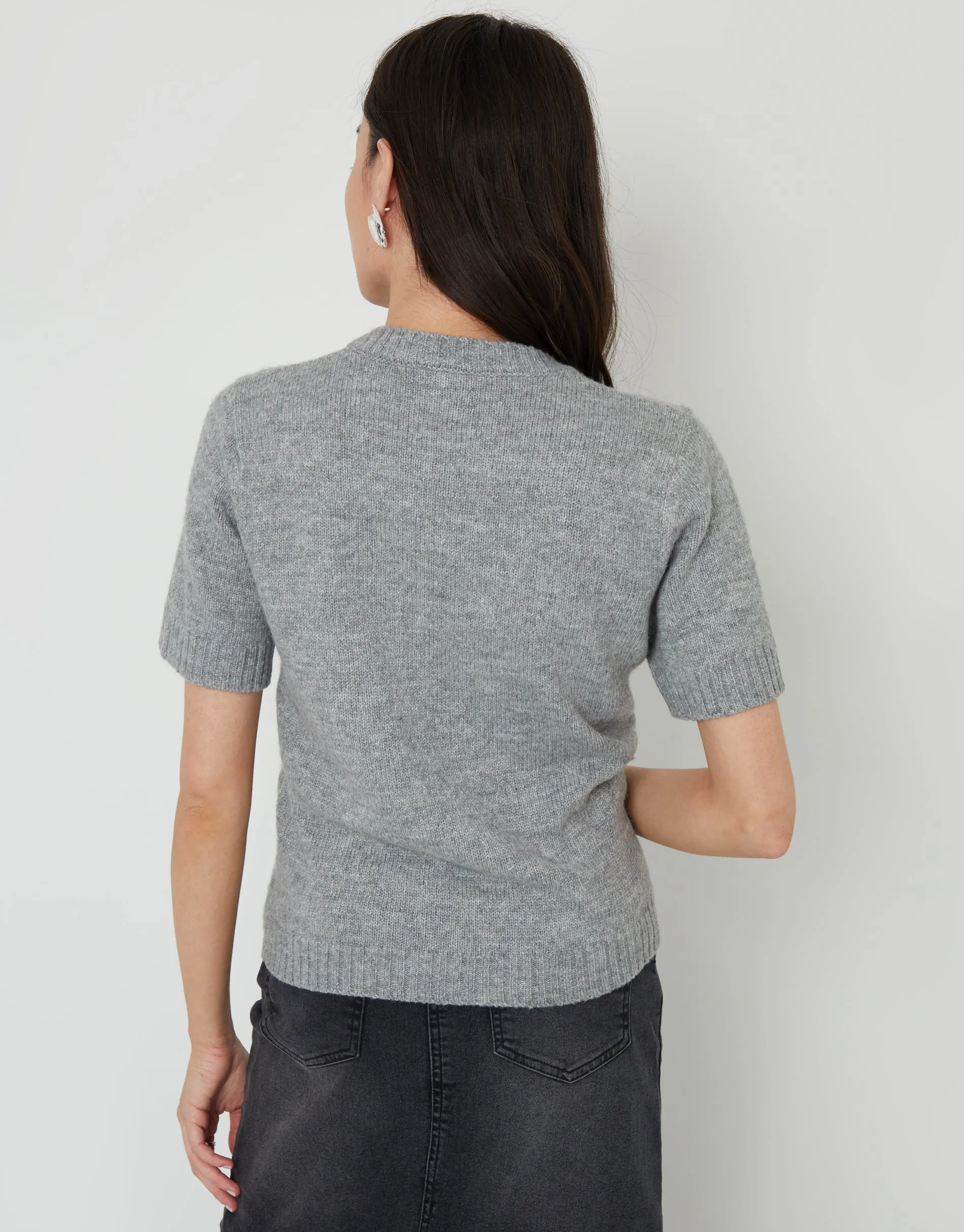 Women's Grey Knitted Short Sleeve T-Shirt sold by Threadbare product image thumbnail 2