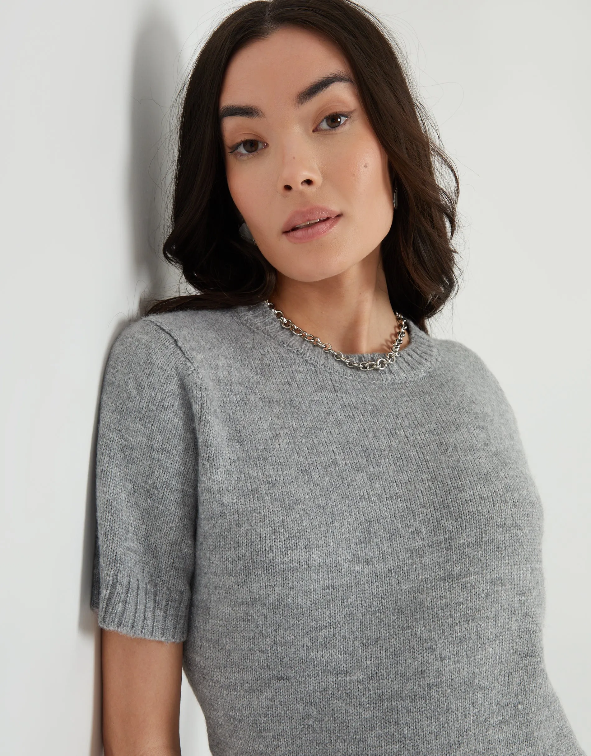 Women's Grey Knitted Short Sleeve T-Shirt sold by Threadbare product image thumbnail 3