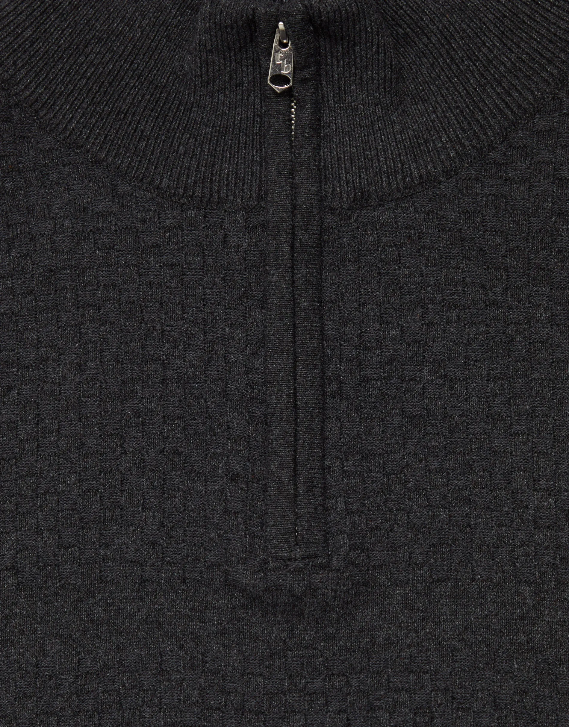 Threadbare Men's Charcoal Grey Basket Stitch Detail Knitted Quarter Zip Jumper sold by Threadbare product image thumbnail 5