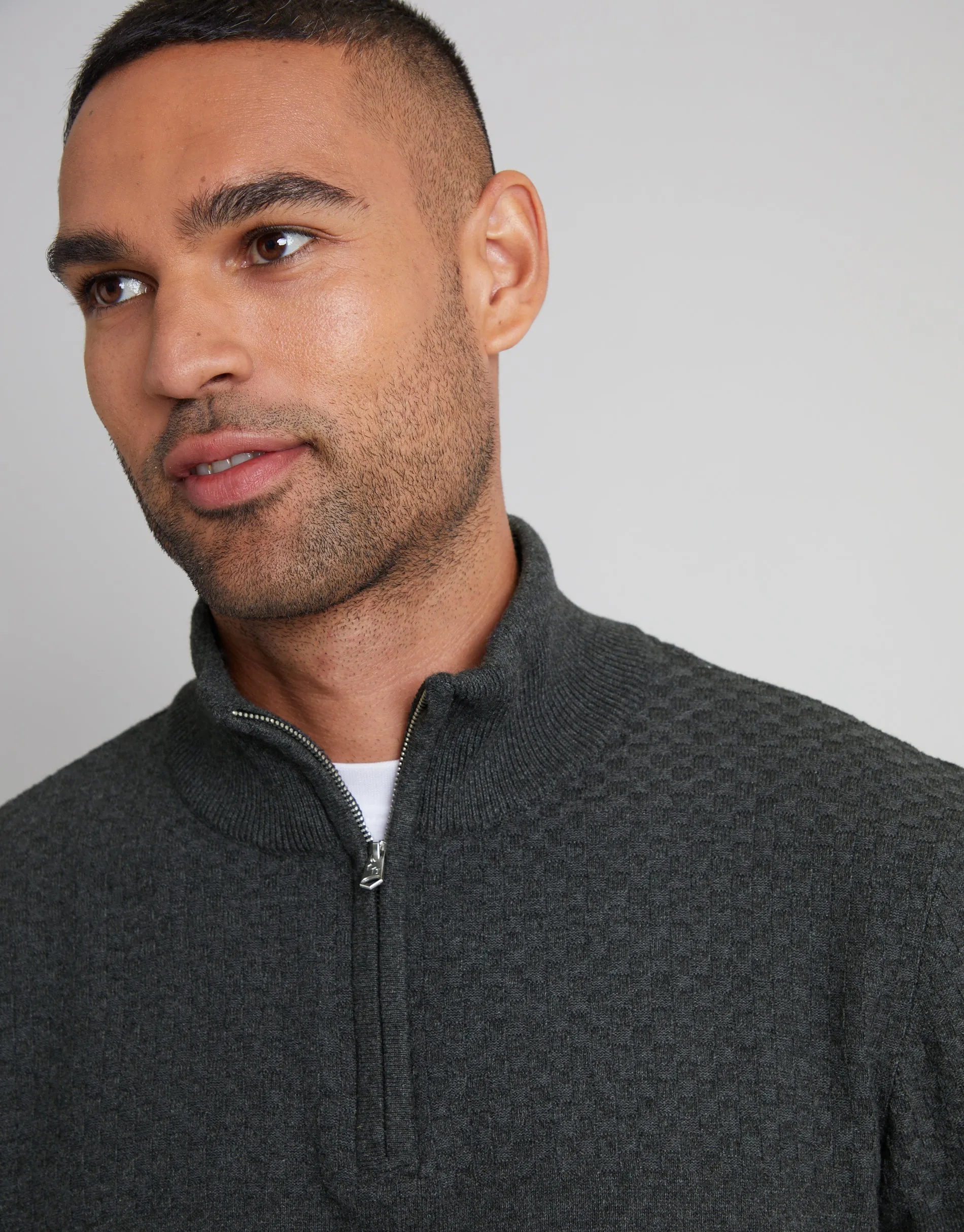 Threadbare Men's Charcoal Grey Basket Stitch Detail Knitted Quarter Zip Jumper sold by Threadbare product image thumbnail 4