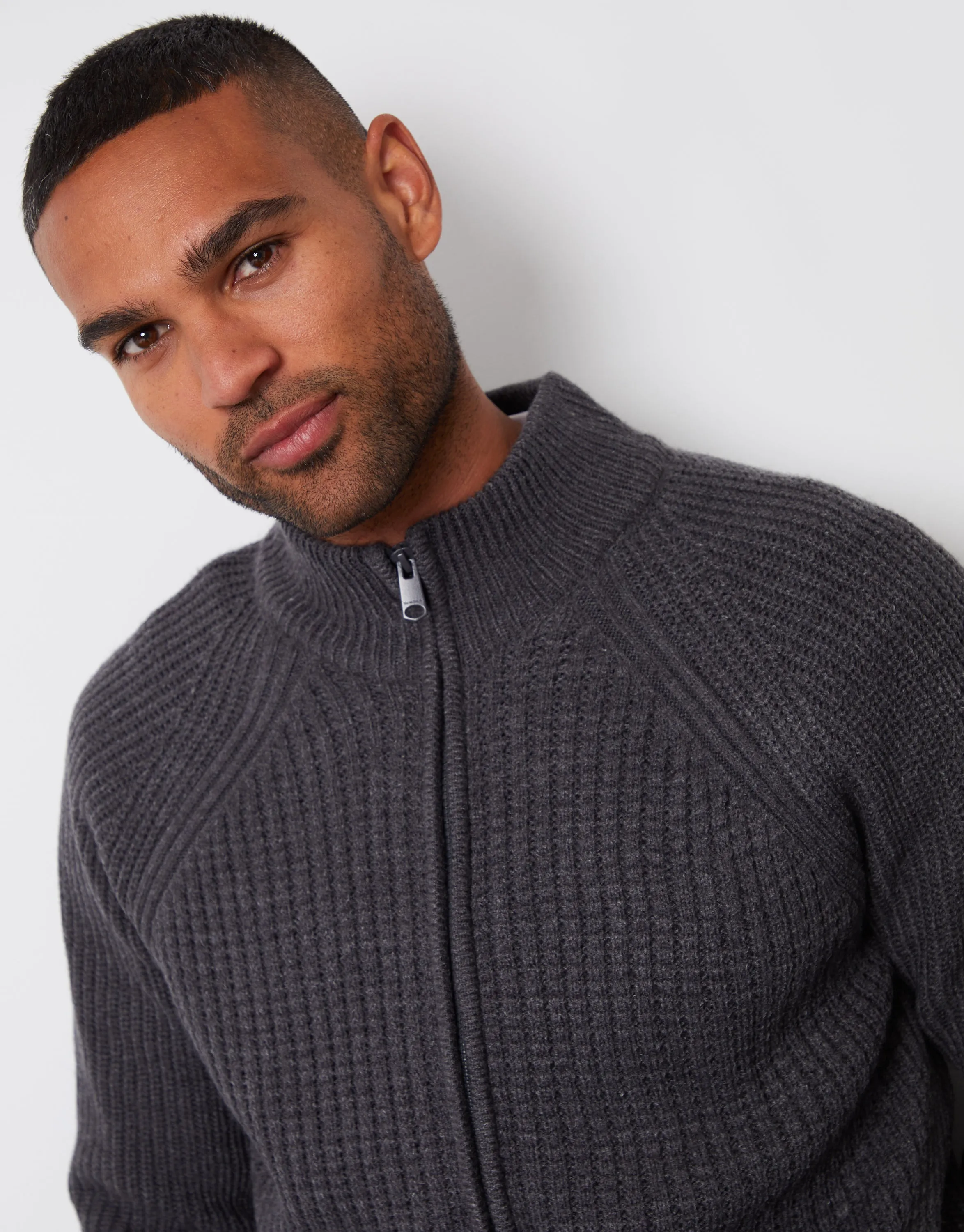 Charcoal Grey Marl Zip Up Microfleece Lined Cardigan sold by Threadbare product image thumbnail 4