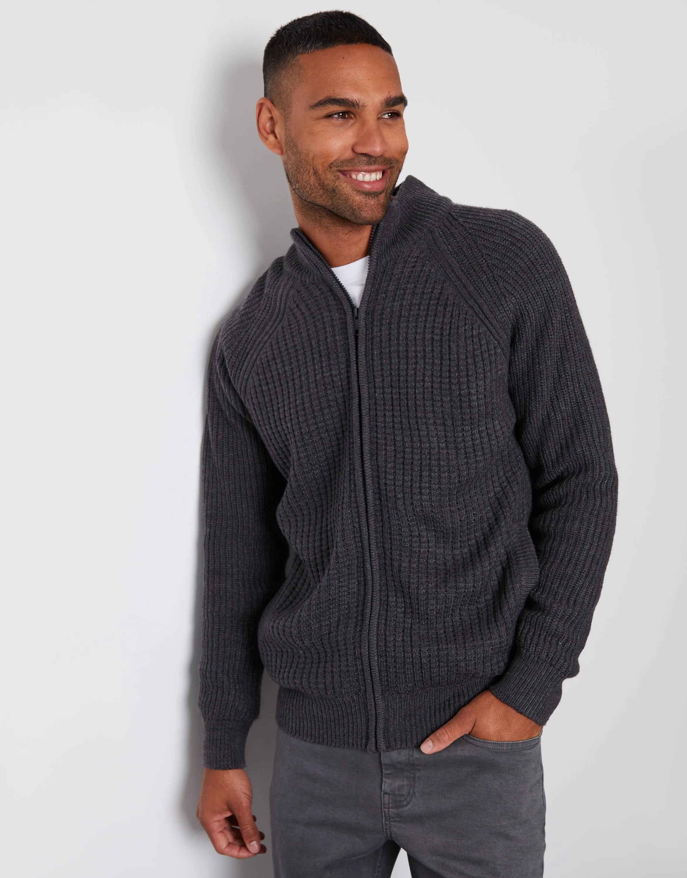 Charcoal Grey Marl Zip Up Microfleece Lined Cardigan sold by Threadbare