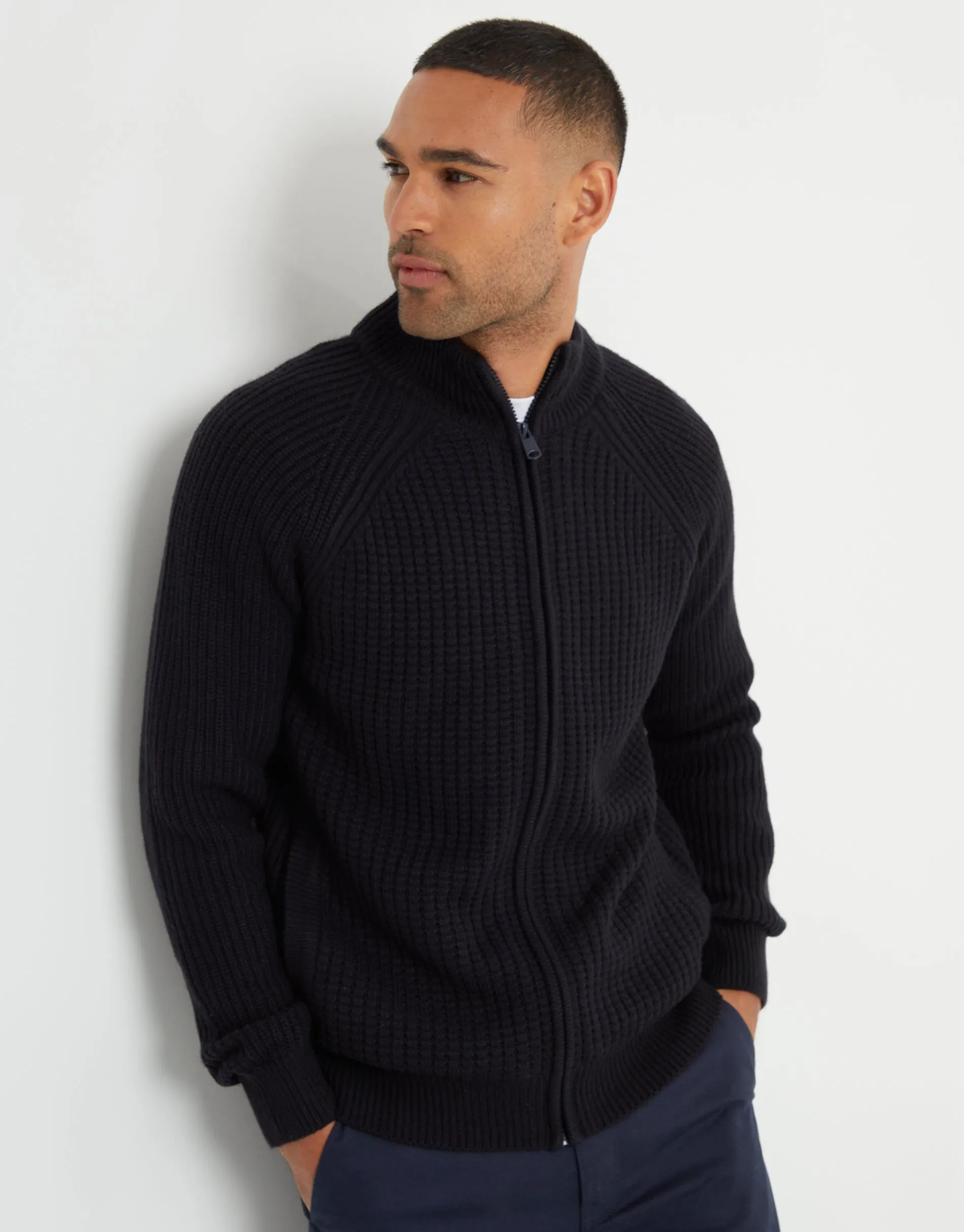 Navy Zip Up Microfleece Lined Cardigan sold by Threadbare