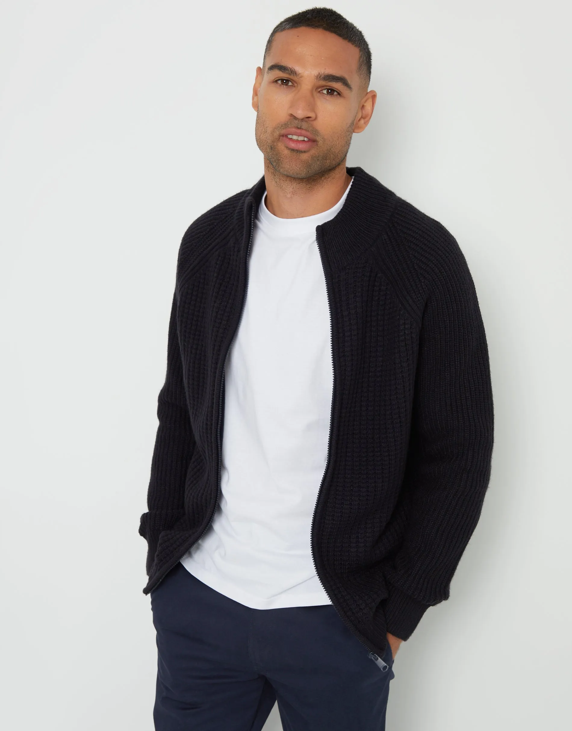 Navy Zip Up Microfleece Lined Cardigan sold by Threadbare product image thumbnail 3