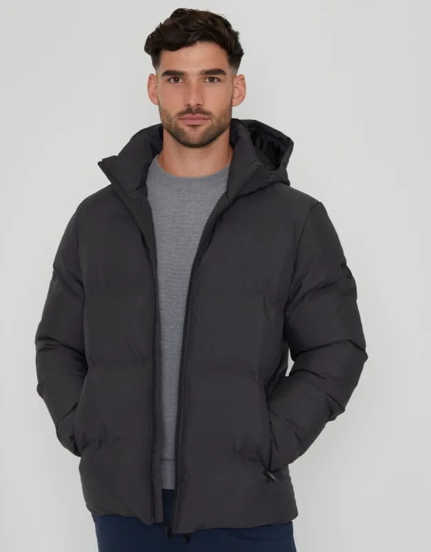 Black Hooded Puffer Jacket sold by Threadbare