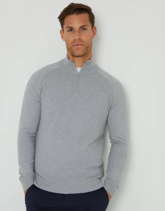 Threadbare Men's Grey Marl Raglan Knitted Quarter Zip Jumper sold by Threadbare