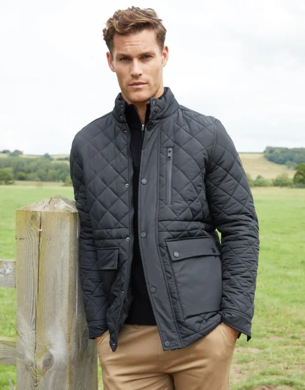 Men's Black Showerproof Quilted Patch Pocket Jacket sold by Threadbare