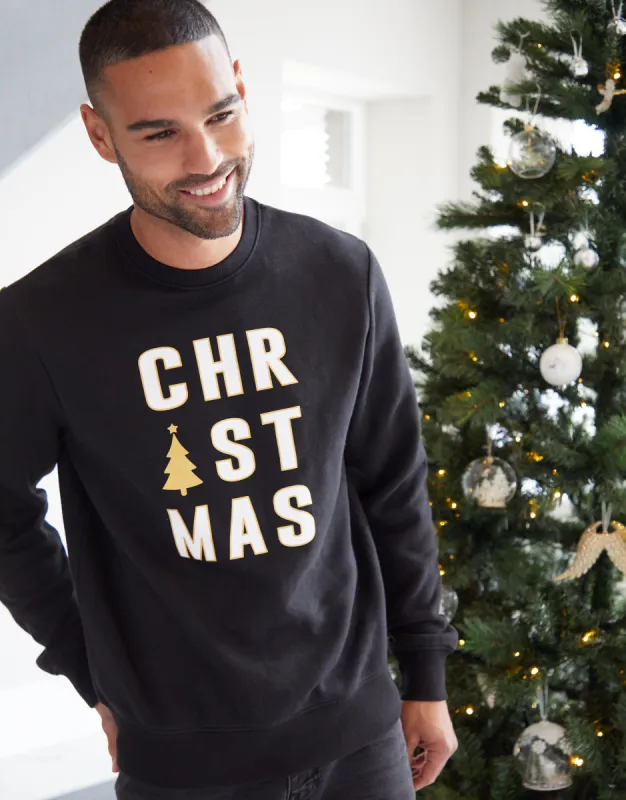 Men's Black Christmas Slogan Sweatshirt sold by Threadbare