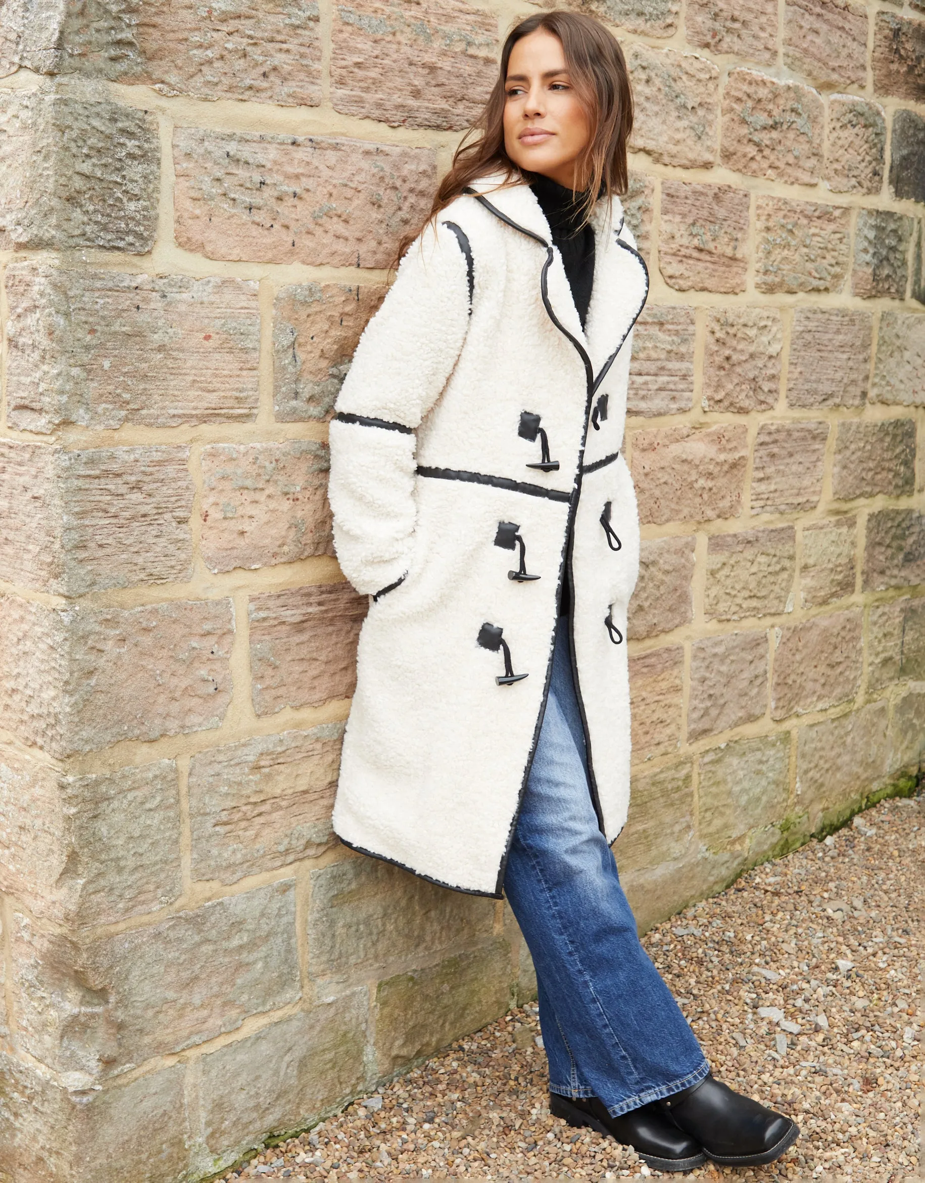 Threadbare Women's Ecru Longline Fleece Borg Toggle Coat sold by Threadbare product image thumbnail 3