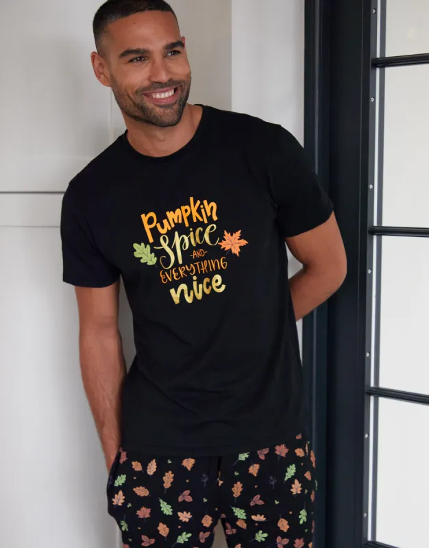Threadbare Men's Black Pumpkin Graphic PrintPyjamas (2-Piece Set) made by Threadbare