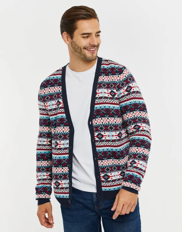 Threadbare Men's Navy Fairisle Knitted Christmas Cardigan sold by Threadbare