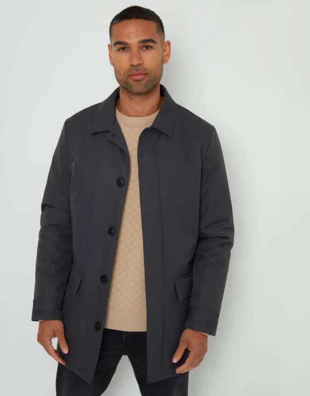 Charcoal Grey Showerproof Button Up Collared Mac sold by Threadbare