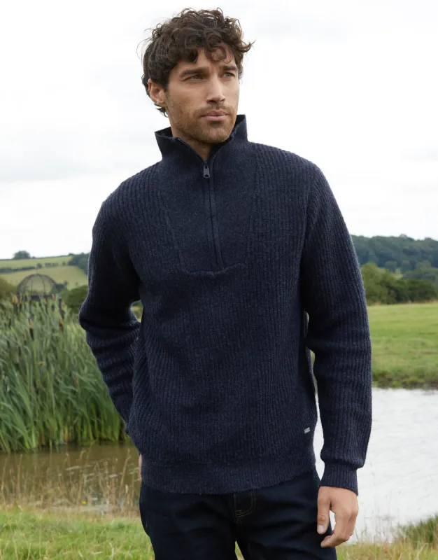 Threadbare Men's Navy Knitted Quarter Zip Jumper sold by Threadbare