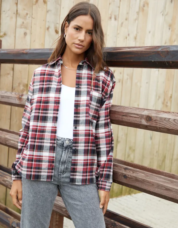 Women's Red Check Long Sleeve Cotton Shirt sold by Threadbare