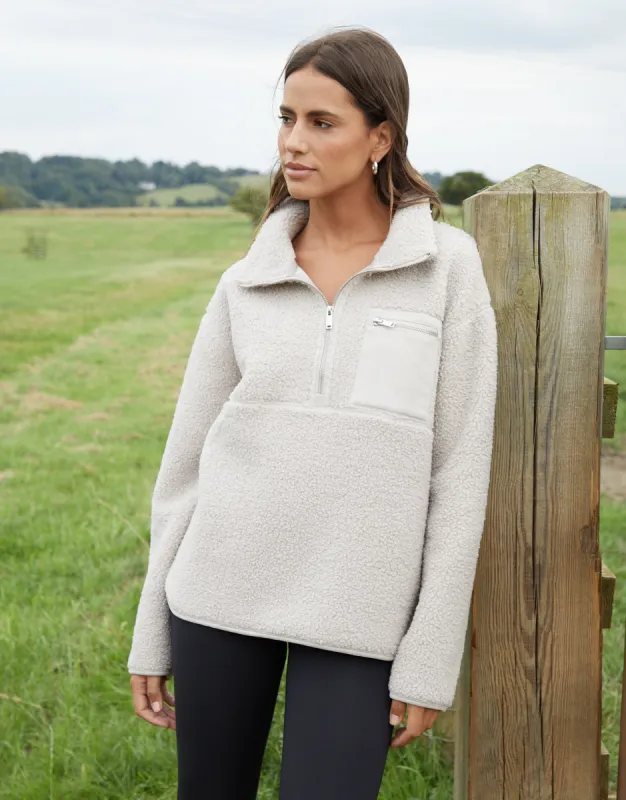 Mushroom Half Zip Borg Fleece sold by Threadbare