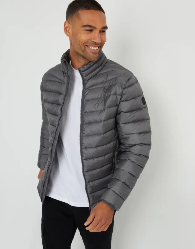 Men's Slate Matte Finish Padded Funnel Neck Jacket sold by Threadbare
