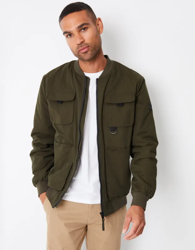 Men's Khaki Showerproof Utility Bomber Jacket sold by Threadbare
