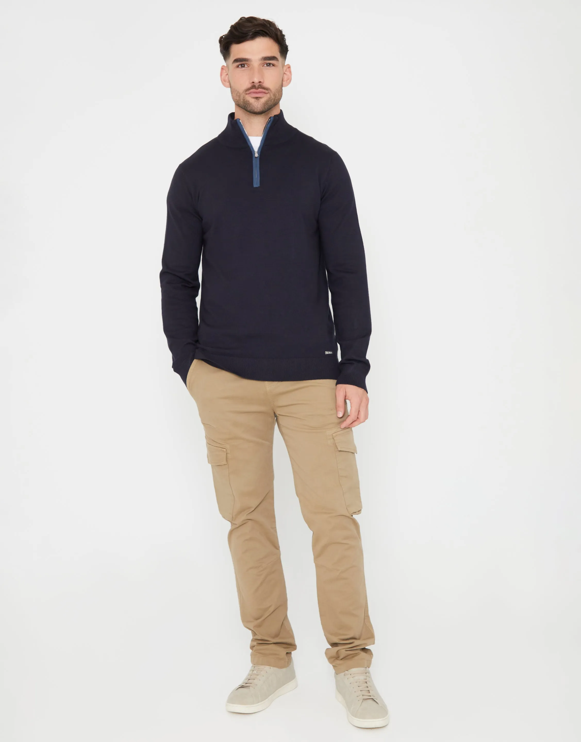 Men's Navy Funnel Neck Quarter Zip Knitted Jumper sold by Threadbare product image thumbnail 3