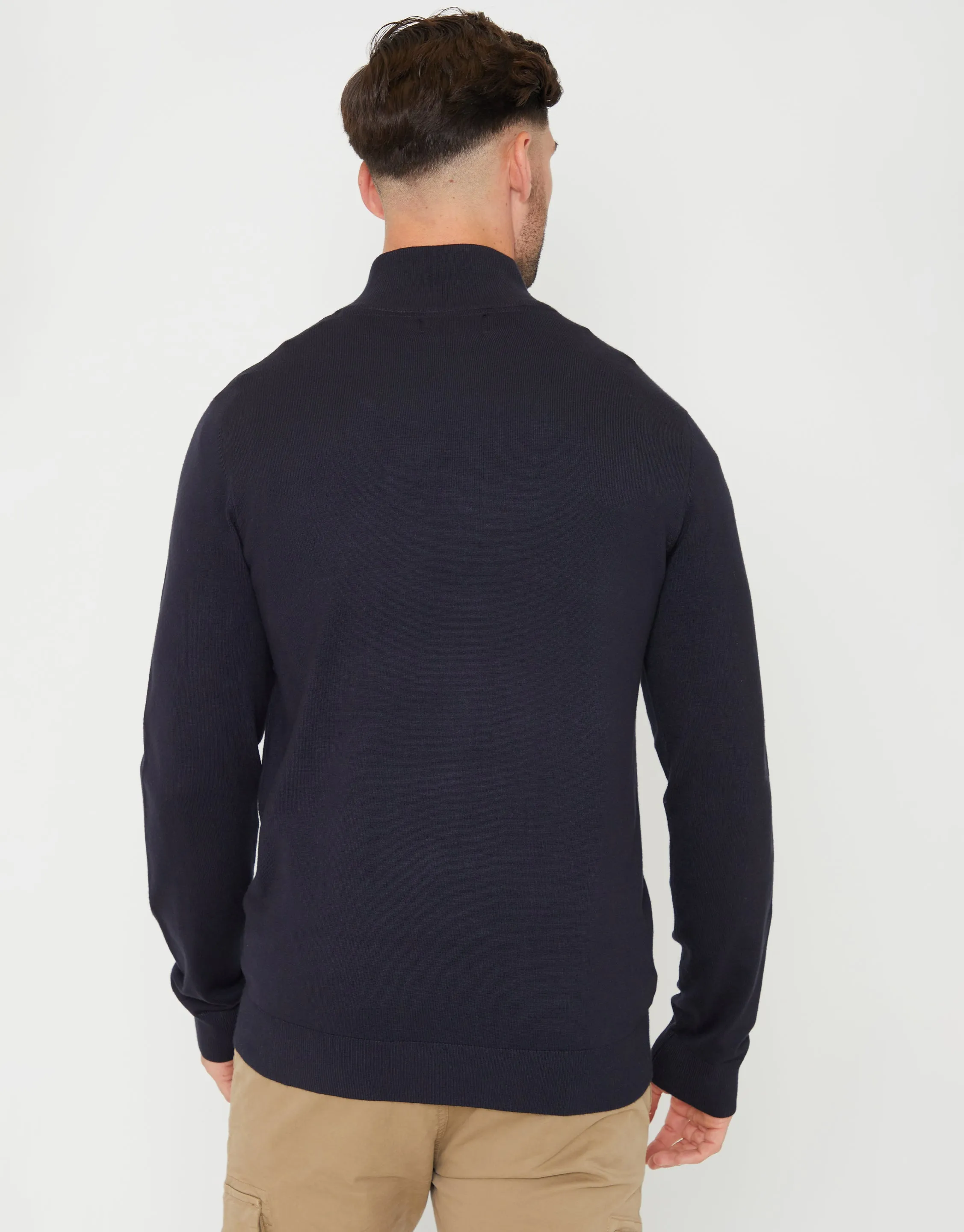 Men's Navy Funnel Neck Quarter Zip Knitted Jumper sold by Threadbare product image thumbnail 2