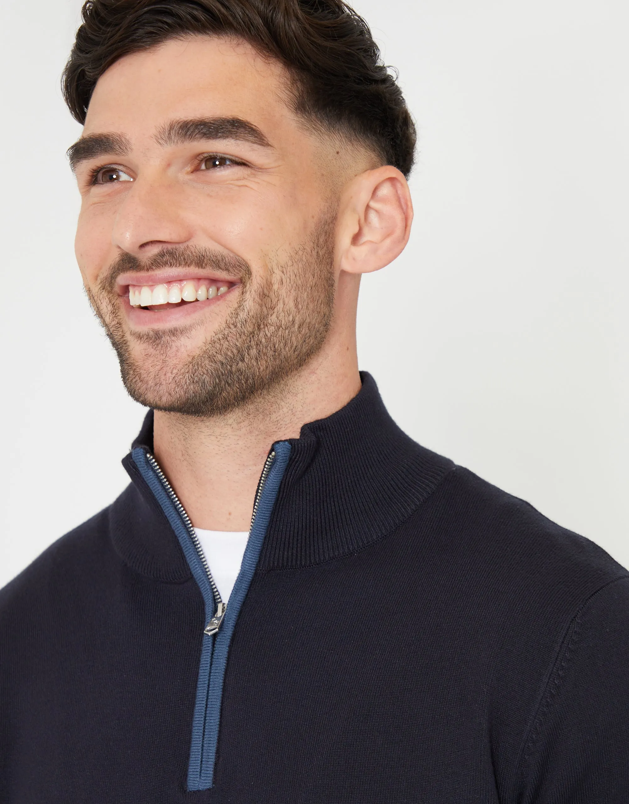 Men's Navy Funnel Neck Quarter Zip Knitted Jumper sold by Threadbare product image thumbnail 4