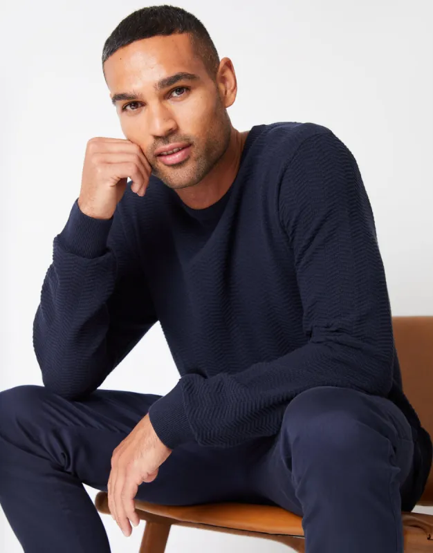Threadbare Men's Navy Textured Knitted Crew Neck Jumper sold by Threadbare