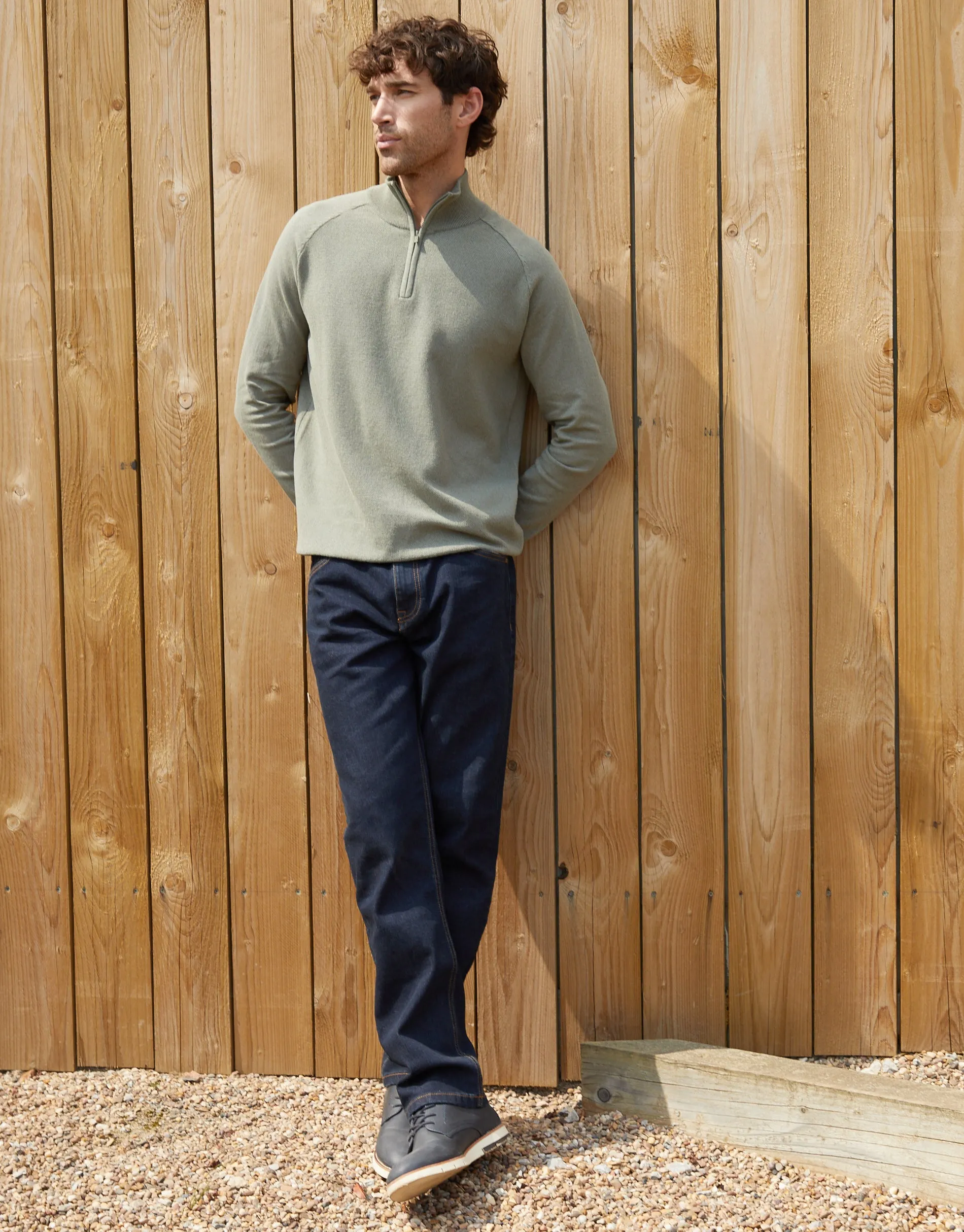 Threadbare Men's Khaki Green Raglan Knitted Quarter Zip Jumper sold by Threadbare product image thumbnail 3