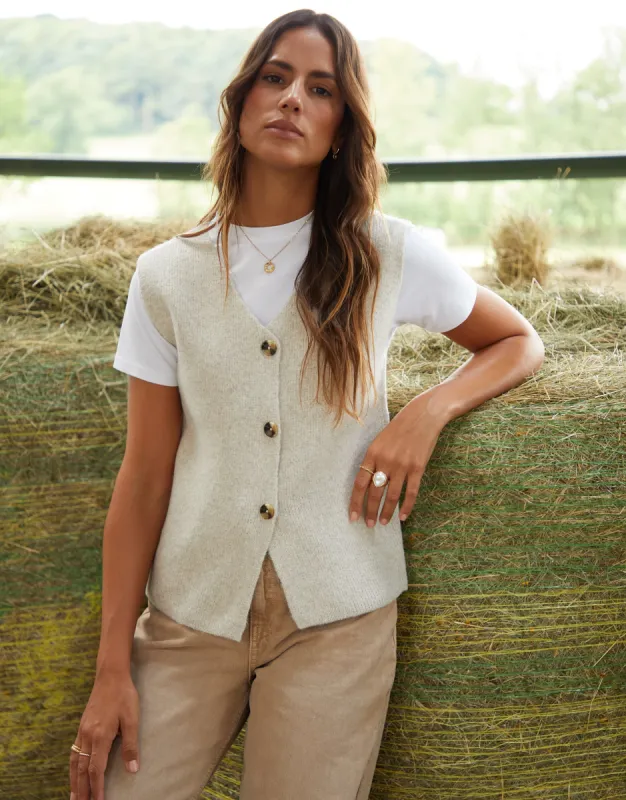 Women's Beige Knitted Waistcoat sold by Threadbare