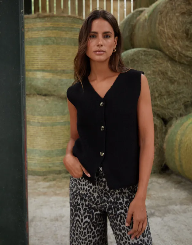 Women's Black Knitted Waistcoat sold by Threadbare