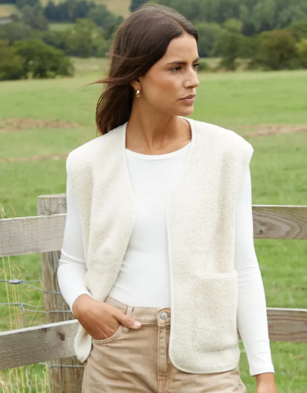 Threadbare Women's Cream Reversible Fleece Borg Gilet sold by Threadbare