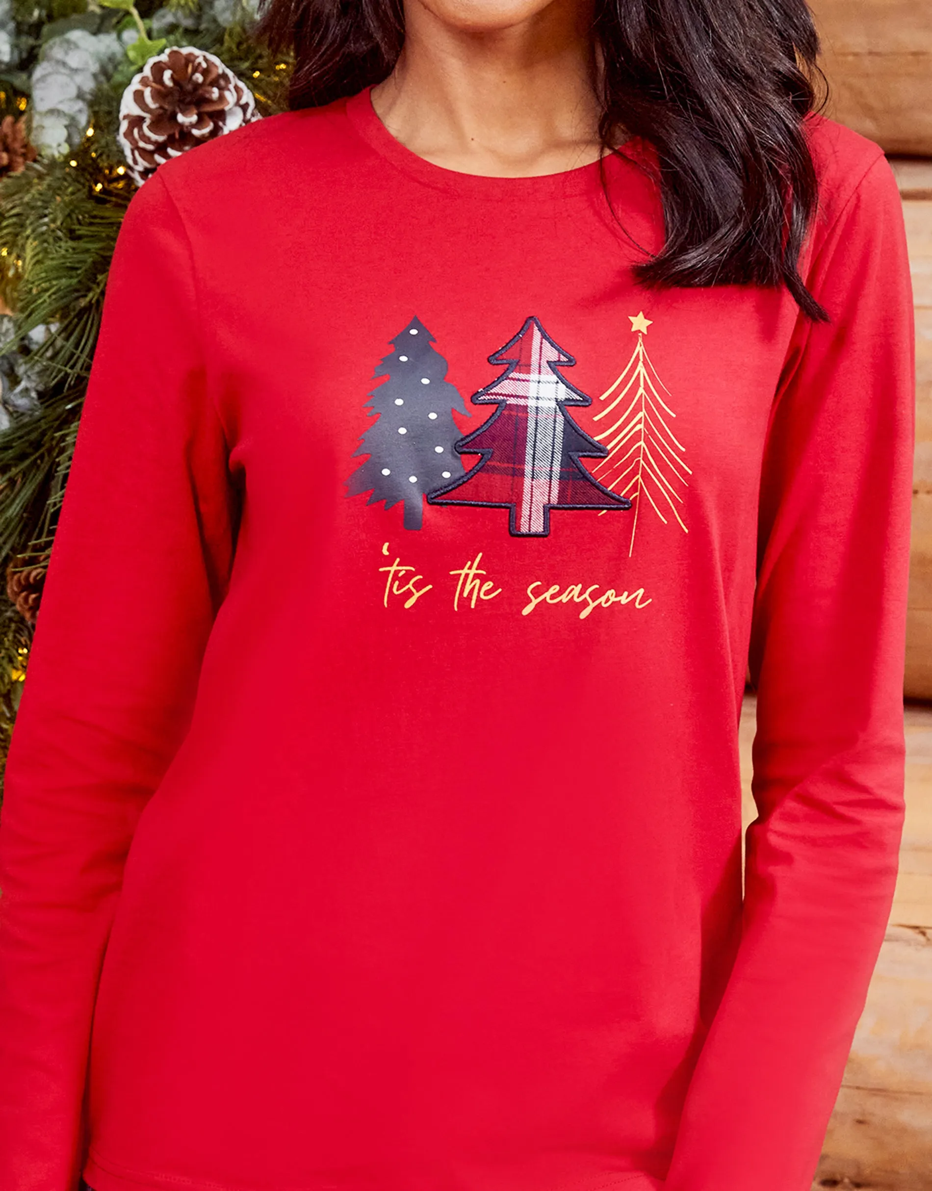 Women's Red Tartan Check Long Sleeve Christmas Pyjamas (2-Piece Set) sold by Threadbare product image thumbnail 4