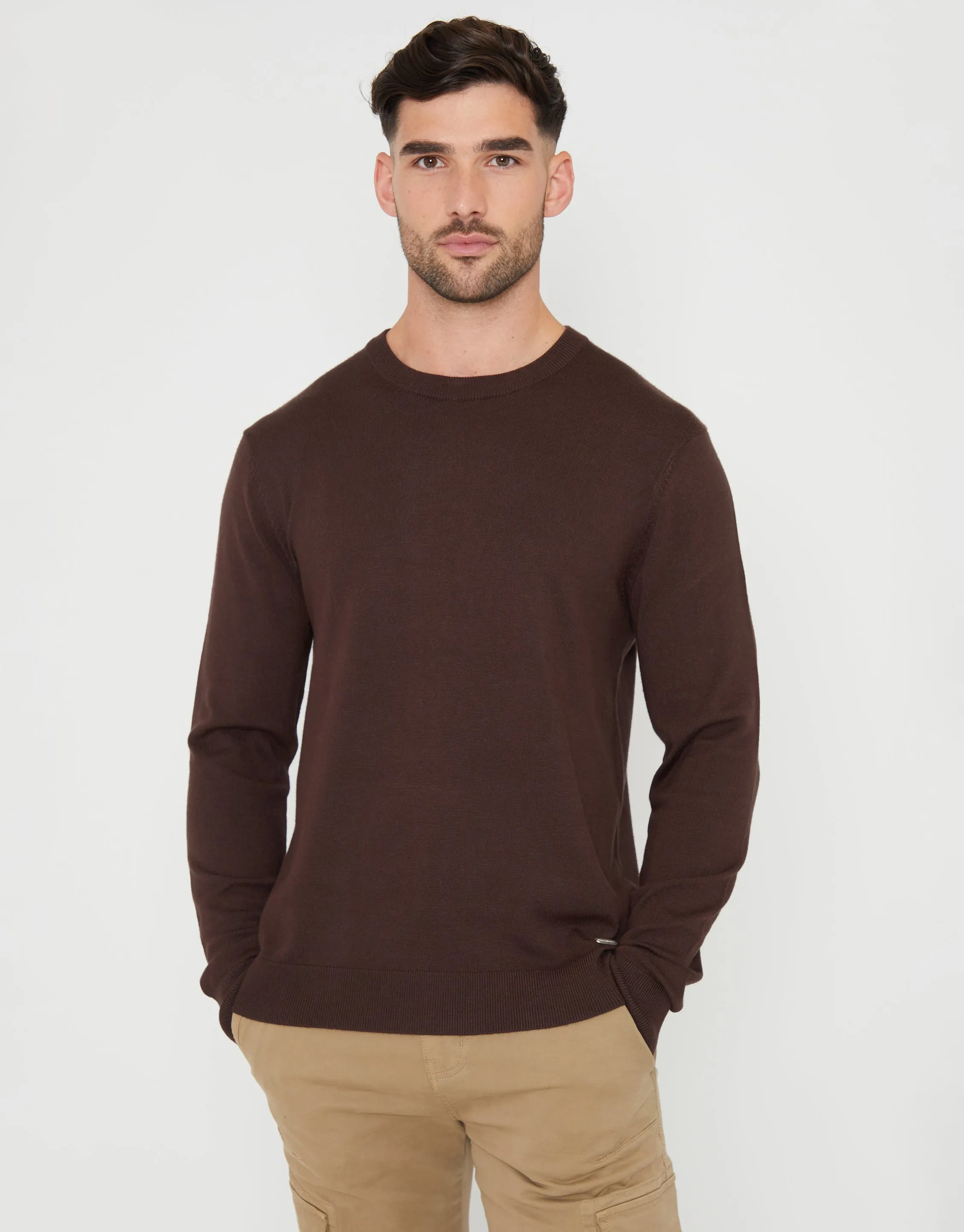 Men's Brown Crew Neck Knitted Jumper sold by Threadbare