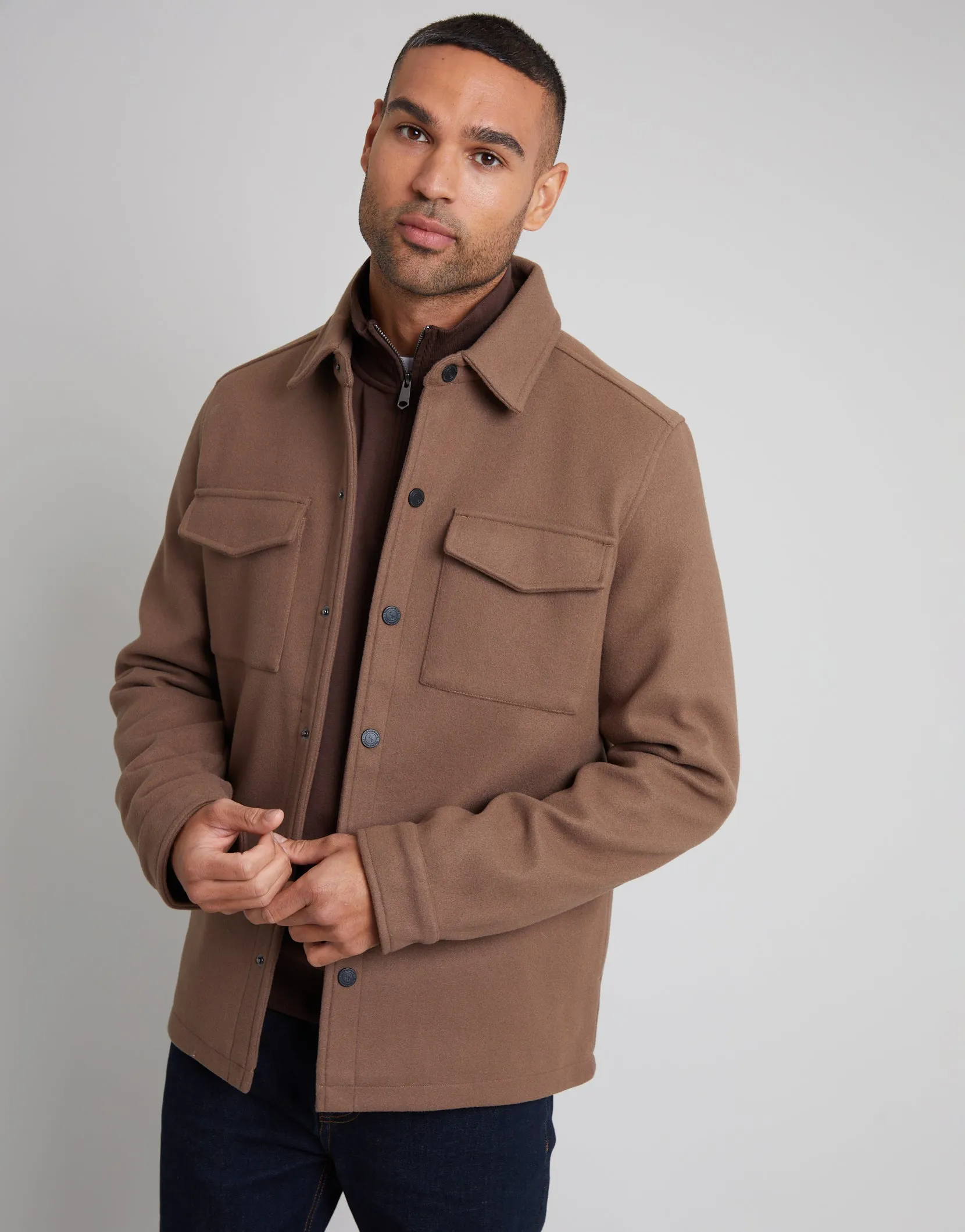 Men's Brown Faux Wool Shacket sold by Threadbare product image thumbnail 4