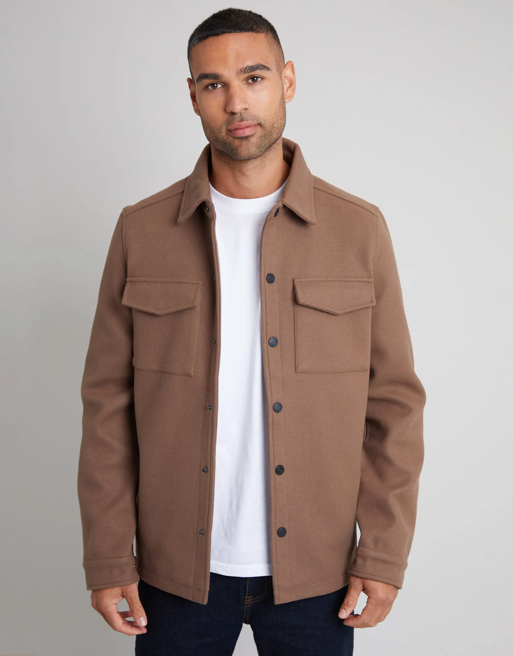 Men's Brown Faux Wool Shacket sold by Threadbare