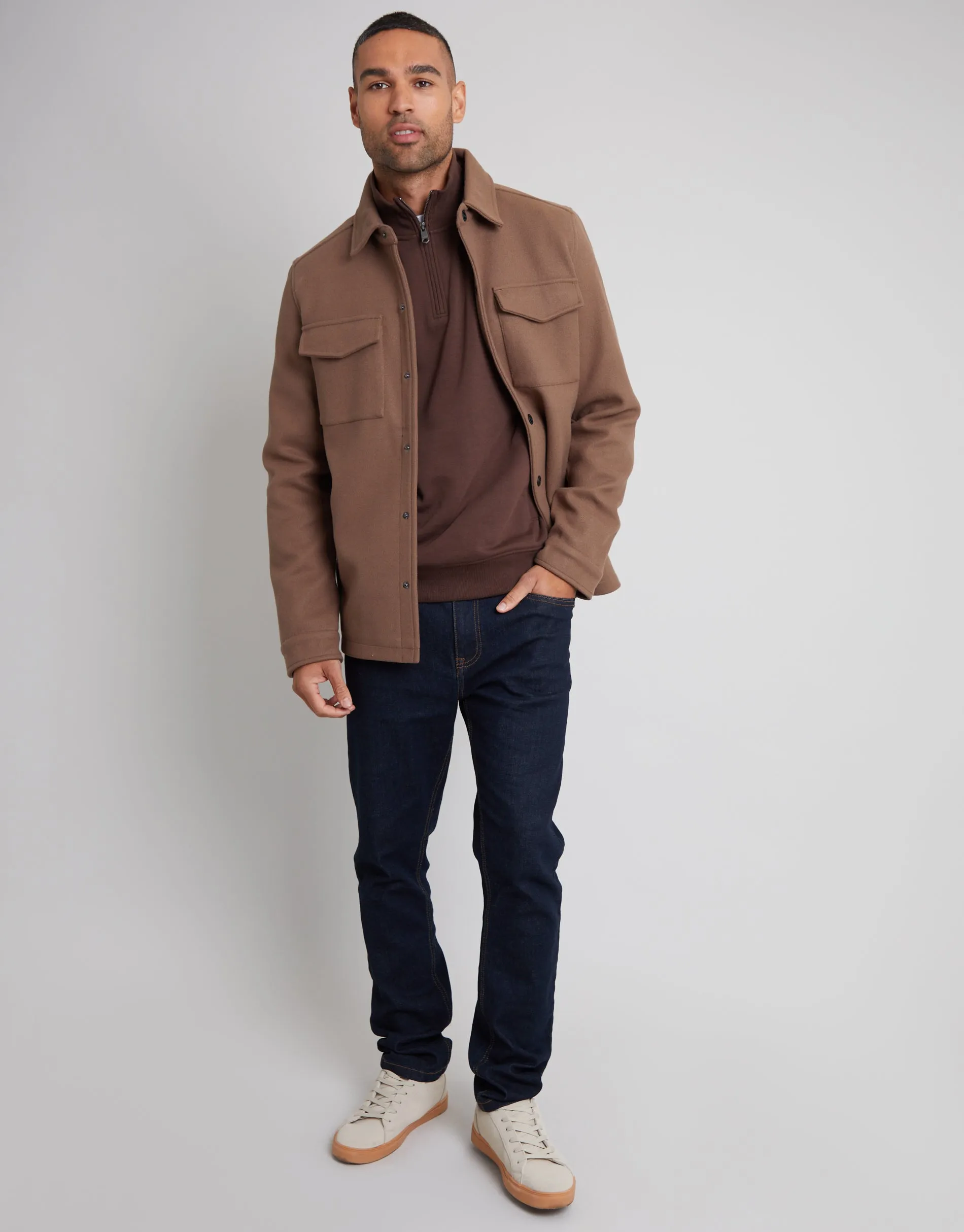 Men's Brown Faux Wool Shacket sold by Threadbare product image thumbnail 3