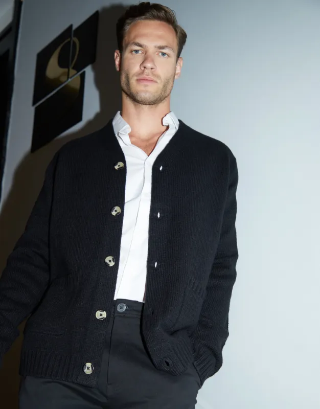 Men's Black Knitted V-Neck Cardigan sold by Threadbare