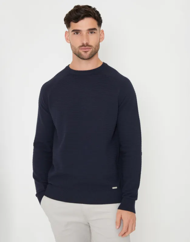 Threadbare Men's Navy Textured Stripe Knitted Crew Neck Jumper sold by Threadbare
