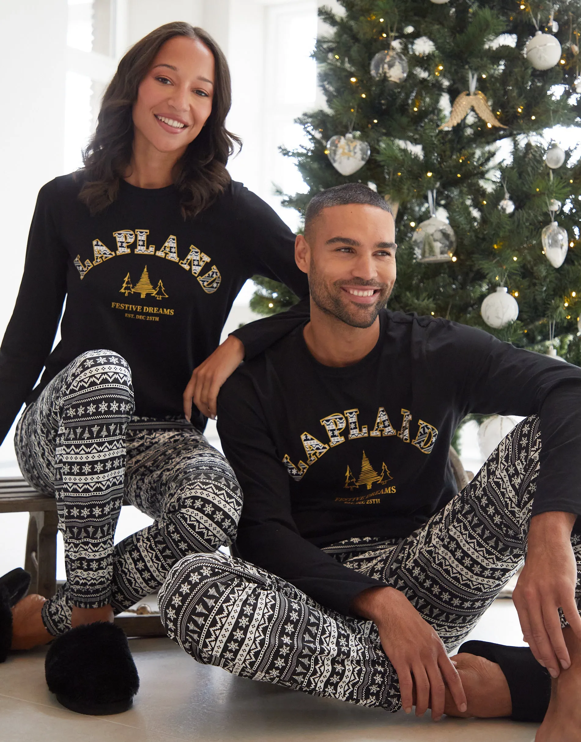 Men's Black Lapland Fairisle Long Sleeve Christmas Pyjamas (2-Piece Set) sold by Threadbare product image thumbnail 3