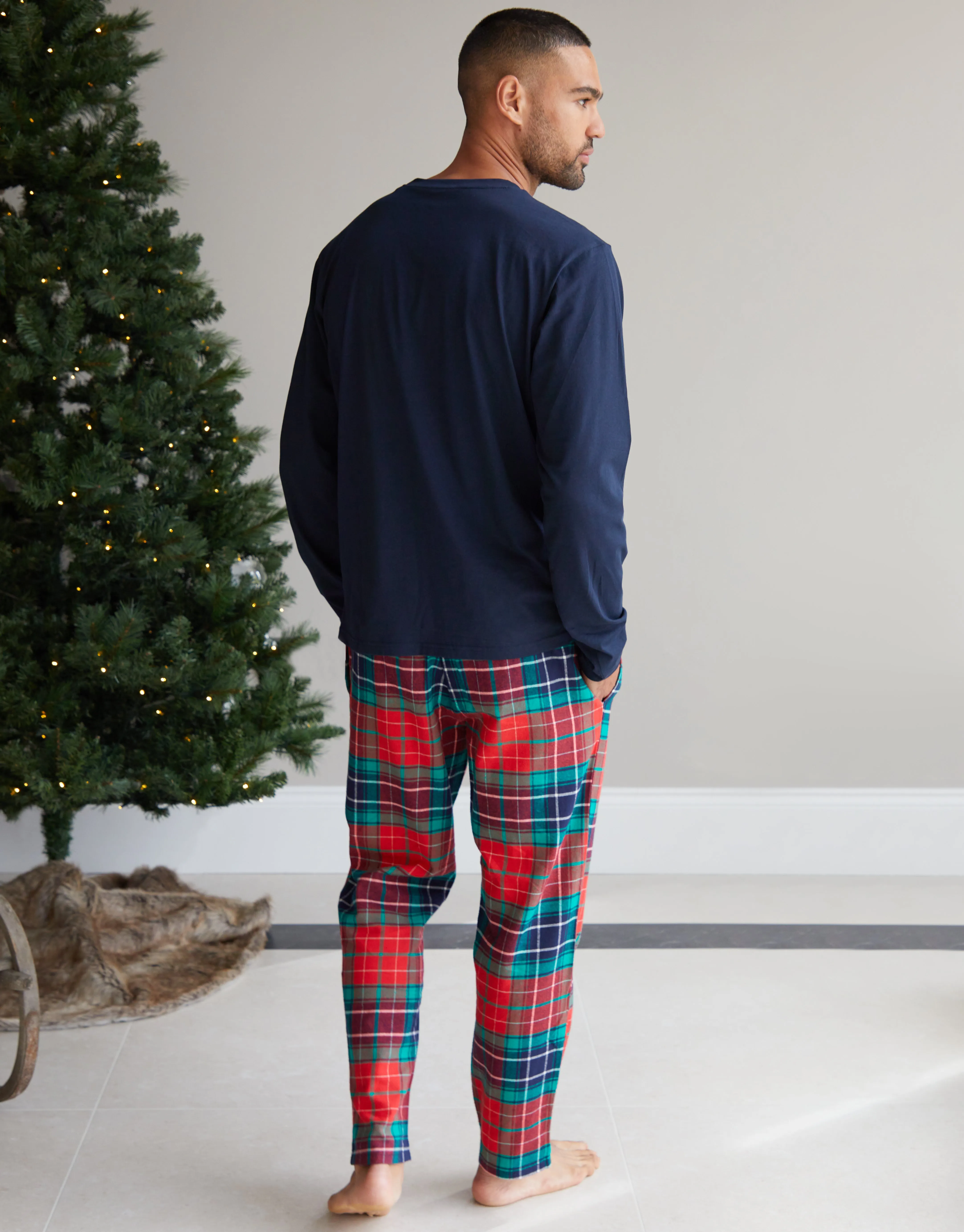 Men's Navy Christmas Tree Graphic Long Sleeve Check Pyjamas sold by Threadbare product image thumbnail 5